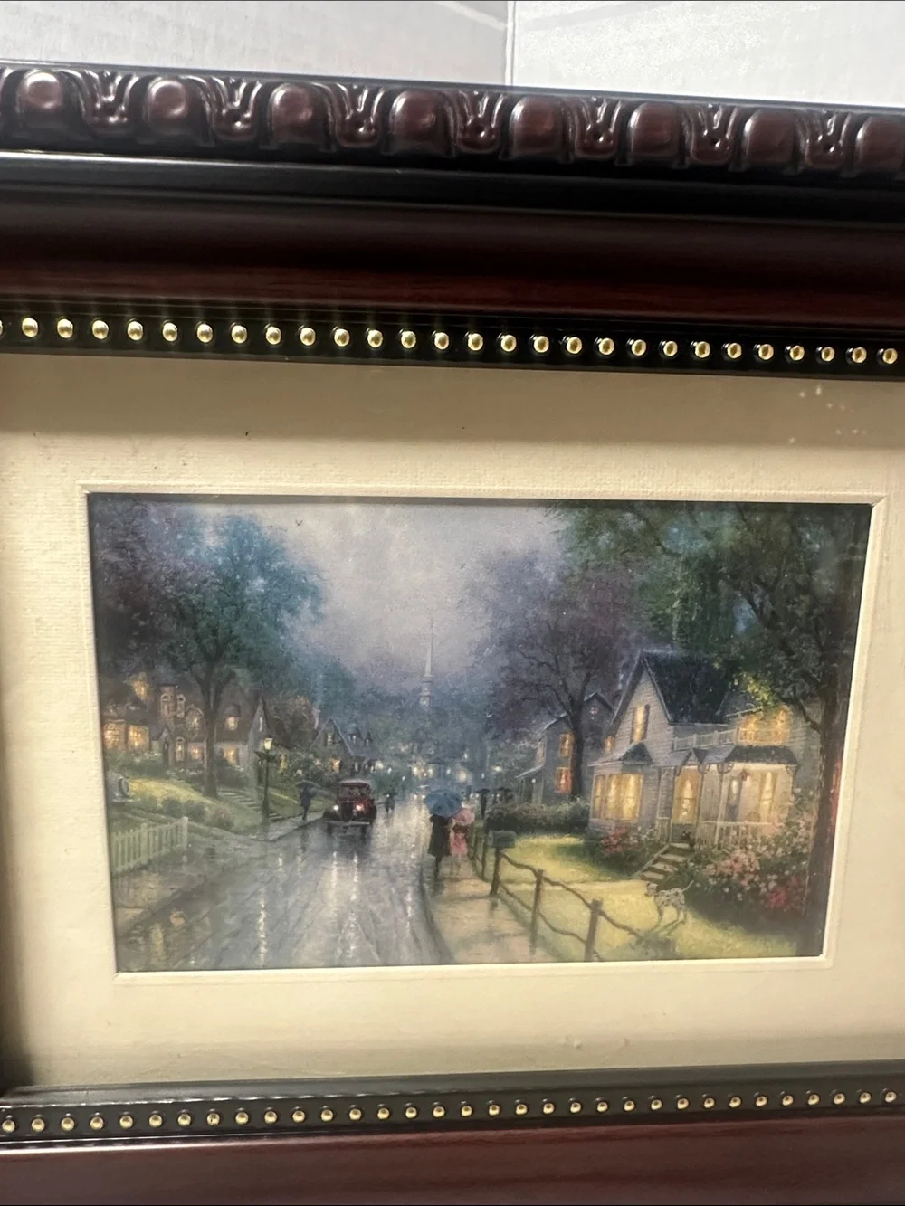Framed Dual-Scene Landscape Print in Deep Brown Frame by Thomas Kinkade.